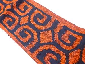 リサイクル　手織り真綿紬菱に渦巻き模様織出し名古屋帯